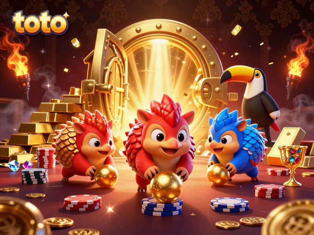 Engaging scene featuring rival pangolins themed around casino gaming with toto branding.