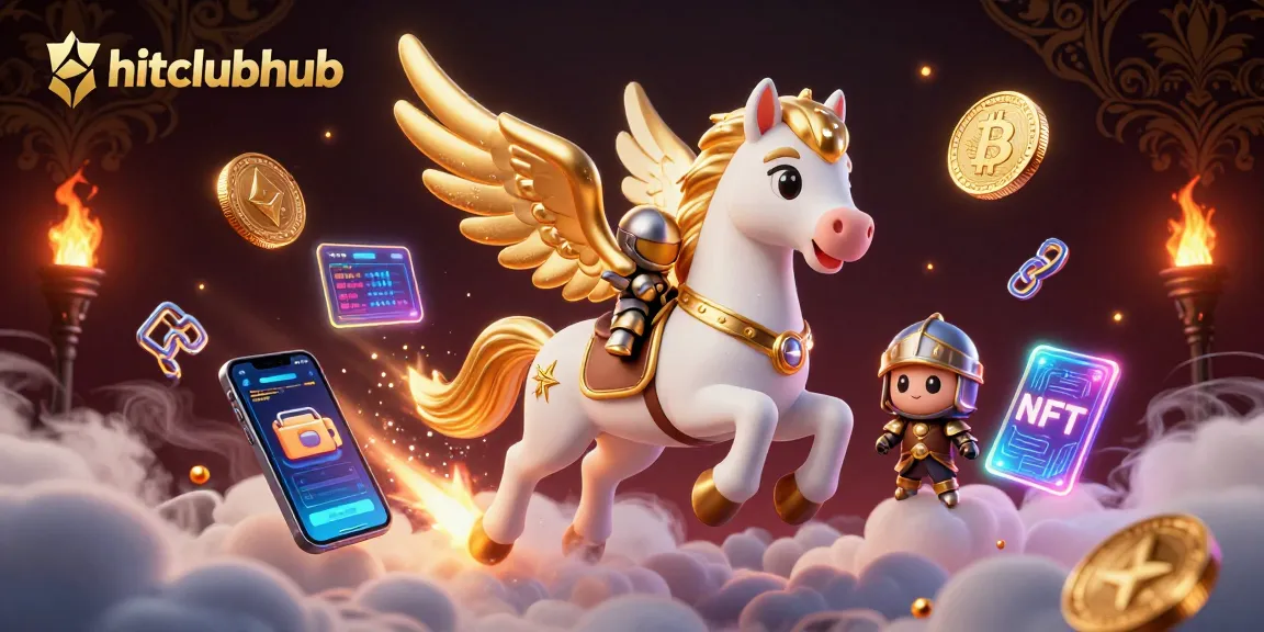 Experience epic wins at hitclubhub with an exciting 3D cartoon illustration featuring a galloping celestial horse.