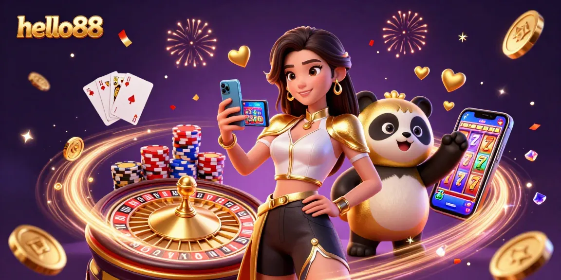 Win big at hello88 with an enchanting digital casino scene showcasing vibrant games and excitement.