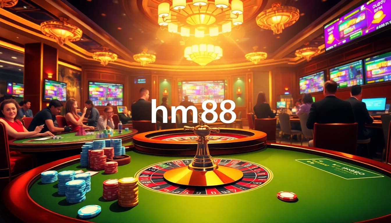 Experience the thrill of the hm88 casino at an opulent gambling table filled with excitement and luxury.