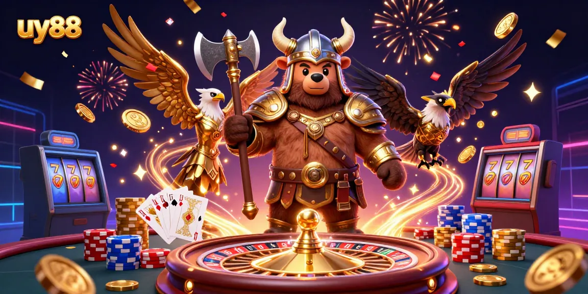 Experience thrilling gaming action with uy88 as Viking and Valkyrie characters share the casino spotlight.