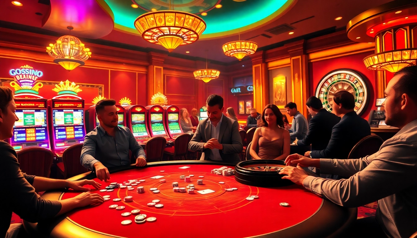 Players enjoy a thrilling poker game at a luxurious casino, tapping into the excitement of 888vnd currency.