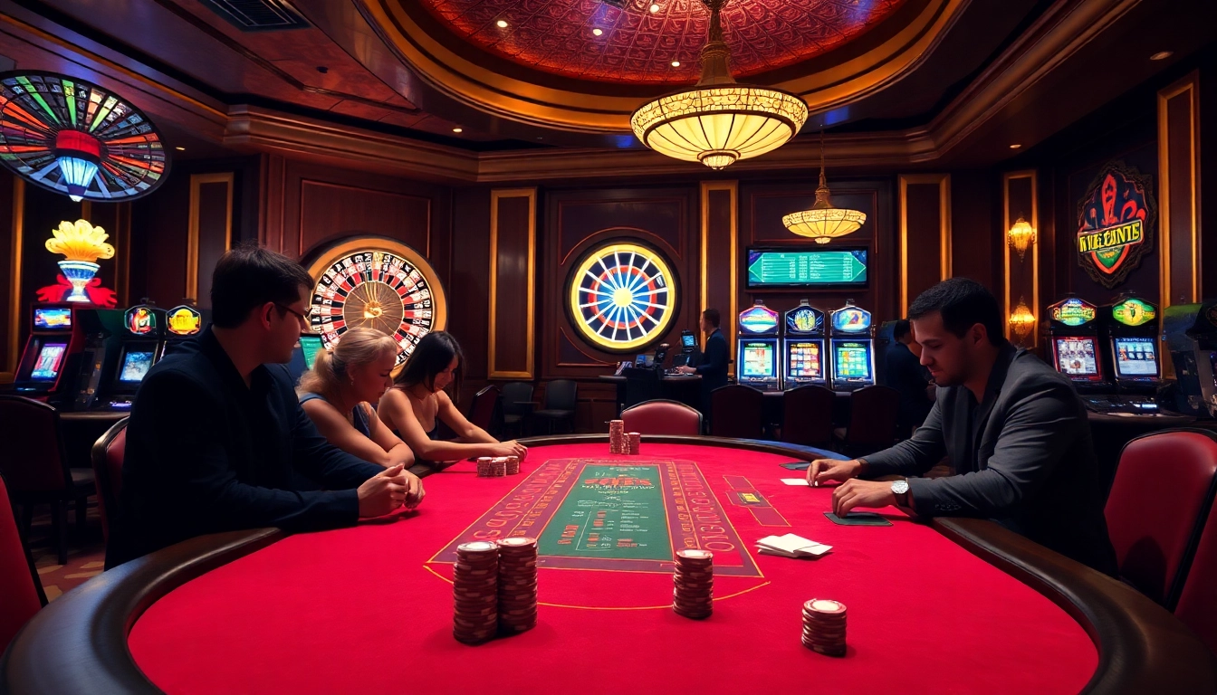 Players enjoying high-stakes poker at mb66.nyc with vibrant casino elements.