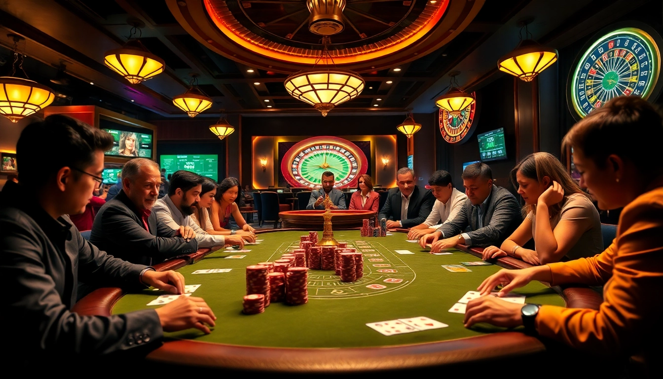 Nạp tiền 8KBET at an elegant casino poker table with players enjoying a thrilling game.