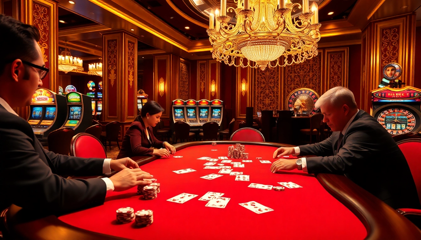 Experience thrill and elegance at tr88 trang chủ, featuring an upscale casino scene with intense poker gameplay.